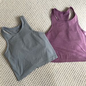 Two Lululemon crop ebb to street tank tops (size 4?)